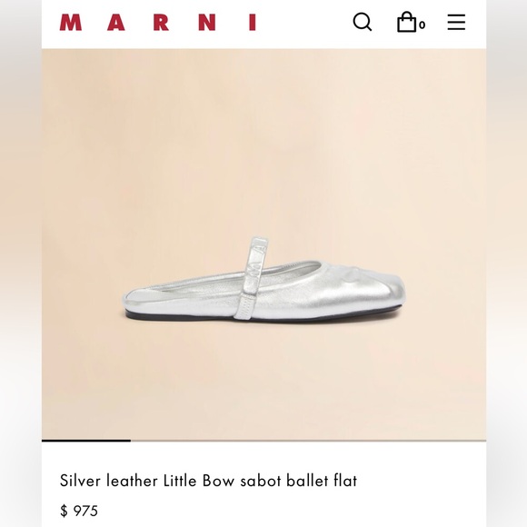 Marni Silver Leather Little Bow Sabot Ballet Flats Mary Jane Slide - Picture 3 of 16